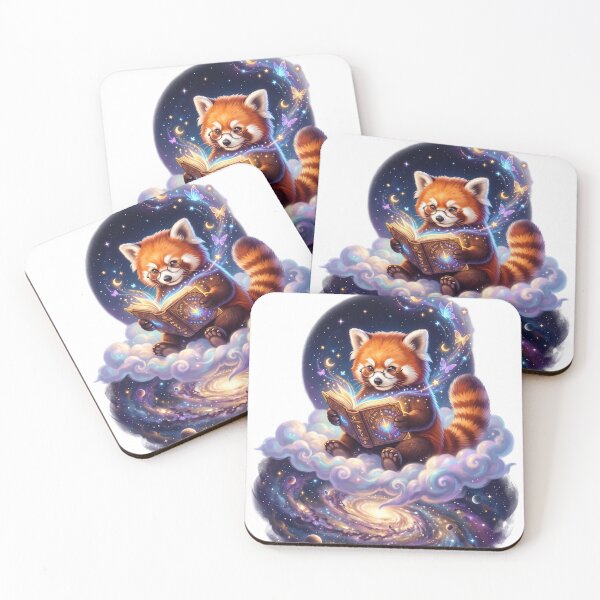 Item preview, Red raccoon reading glowing book designed and sold by kidoramagic.