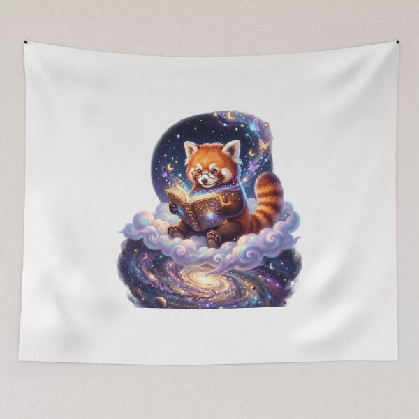 Item preview, Red raccoon reading glowing book designed and sold by kidoramagic.