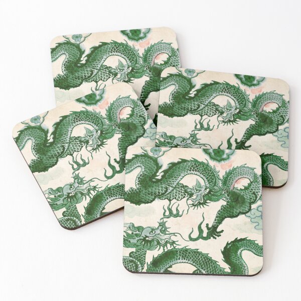 Item preview, Green Chinese Dragons Chinoiserie Watercolor designed and sold by Fani*.