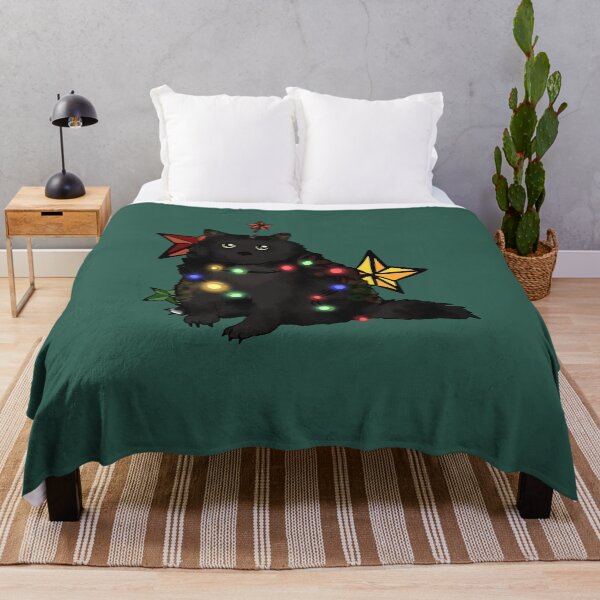 Item preview, Cute black cat illustration | Cozy Christmas Cat with Colorful Lights designed and sold by pinkybat.