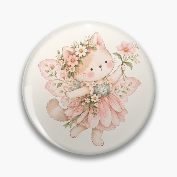 Item preview, Whimsical Fairy Kitten with Pink Flowers – Cute Cottagecore Floral Cat designed and sold by looplandger.