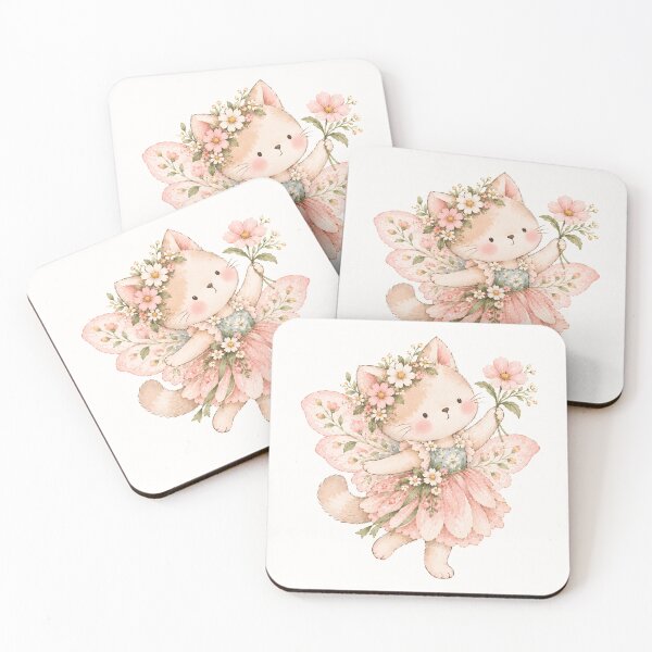 Item preview, Whimsical Fairy Kitten with Pink Flowers – Cute Cottagecore Floral Cat designed and sold by looplandger.