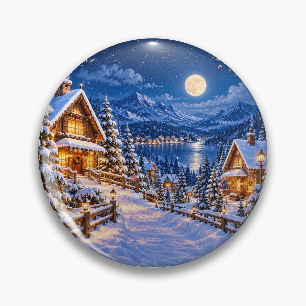 Item preview, Cozy Christmas Village Under a Full Moon designed and sold by DigiDreamyArt.