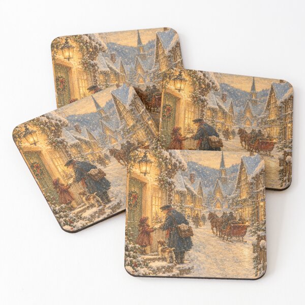 Item preview, Vintage Christmas Postman Delivering Letters in Snowy Village designed and sold by Meandmyshop.