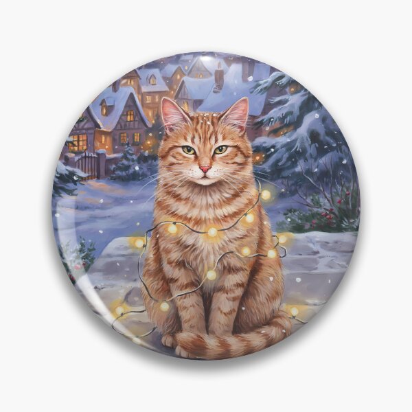 Item preview, Fluffy Cat With Christmas Lights Snowy Village Winter Card designed and sold by teeoro.