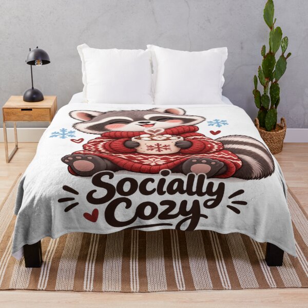 Item preview, Socially Cozy Raccoon Hot Chocolate Winter Art designed and sold by ToonyTeez.