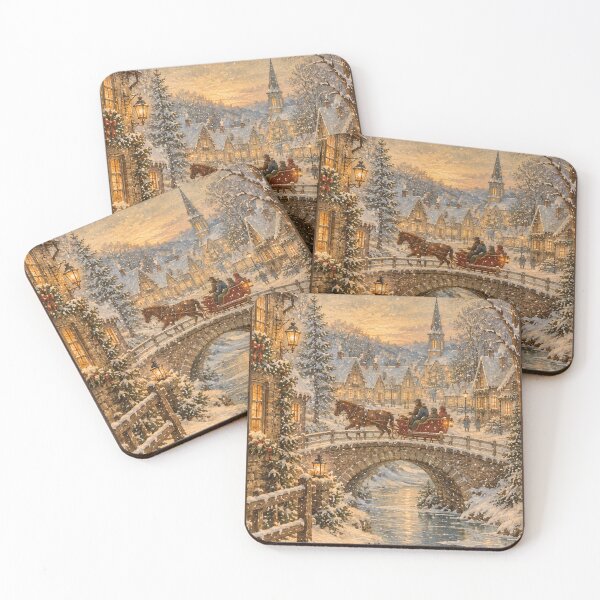 Item preview, Vintage Winter Village Sleigh on Stone Bridge designed and sold by Meandmyshop.