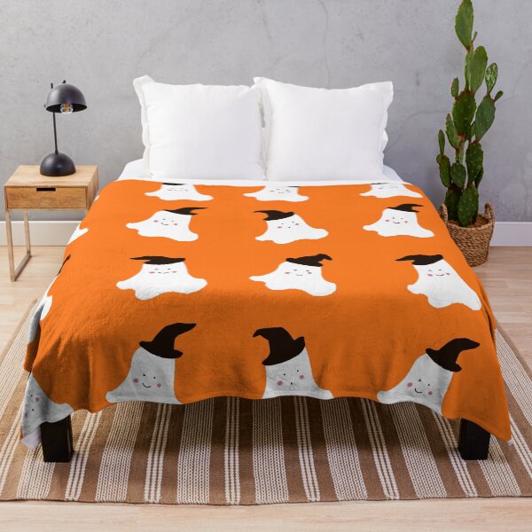 Item preview, Cute Shy Spooky Halloween Ghosts in Wizard Hat (Orange Background) designed and sold by Designs by Sara Felton.