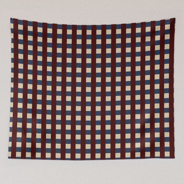 Item preview, Striped Checkered block print - burgundy - blue and beige  designed and sold by moteemade.
