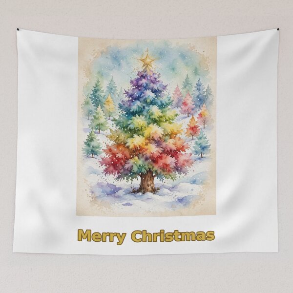 Item preview, Merry Christmas Rainbow Watercolor Christmas Tree. designed and sold by Deepsleepstudio.