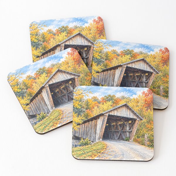 Item preview, Bennett's Mill Covered Bridge in Autumn - watercolor designed and sold by gotucoveredart.