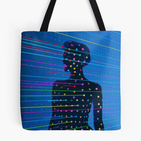 Item preview, Surreal Female Silhouette with Colorful Laser Beams and Polka Dots designed and sold by Vizerskaya.