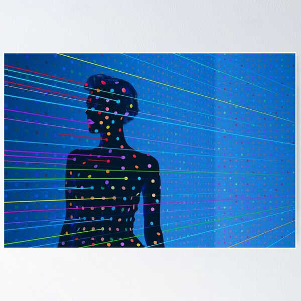 Item preview, Surreal Female Silhouette with Colorful Laser Beams and Polka Dots designed and sold by Vizerskaya.