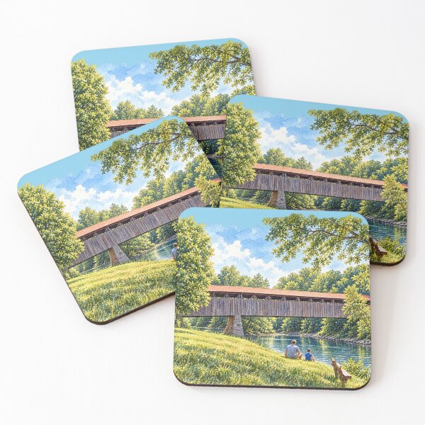 Item preview, Fishing at Oldtown Covered Bridge - watercolor designed and sold by gotucoveredart.