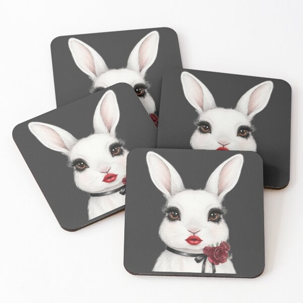 Item preview, Glamorous White Bunny With Red Lips And Roses Art designed and sold by MaRCAStro.
