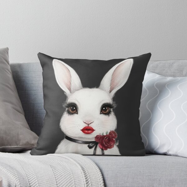 Item preview, Glamorous White Bunny With Red Lips And Roses Art designed and sold by MaRCAStro.