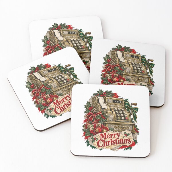 Item preview, Antique cash register issuing holiday receipts amidst red ribbons designed and sold by TaruHonu.