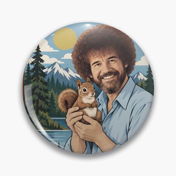Artikelvorschau, Bob Ross Eichhörnchen Zitat Wildtiere Natur Vintage Abzeichen entworfen und verkauft von karamram.
