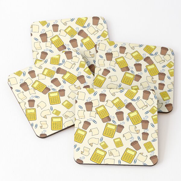 Item preview, Raccoon Office Pattern, Cute Calculators Coffee Cups Paper Clips and Blank Receipts on Cream designed and sold by ElicitaDesign.