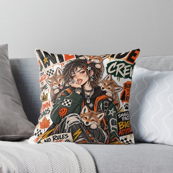 Item preview, Wild Side Crew Punk Girl with Foxes Streetwear Graphic T-Shirt Design designed and sold by KIDEnia.