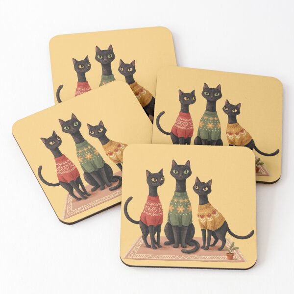 Item preview, three black cats sitting together in a decorative portrait composition designed and sold by 123ks.