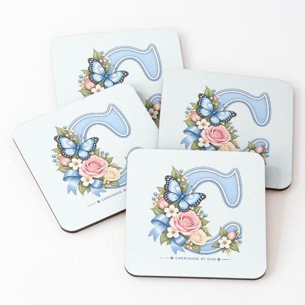 Item preview, Cherished By God Letter C – Pastel Blue Butterfly Floral Christian Monogram designed and sold by HO•Designs.