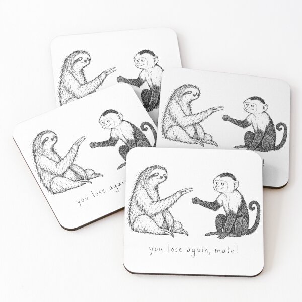 Item preview, You Lose Again, Mate! – Funny Sloth and Monkey Rock Paper Scissors designed and sold by Paper-Pickle.