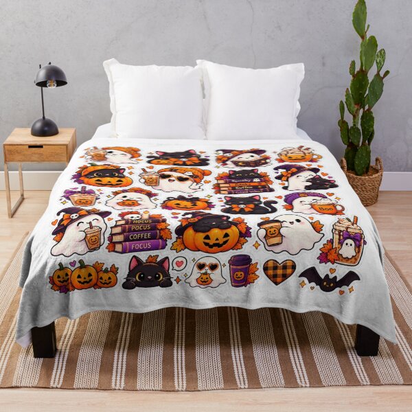 Item preview, Kawaii Halloween Mini Stickers – Cute Ghosts, Black Cats & Coffee designed and sold by PaginaBrew.