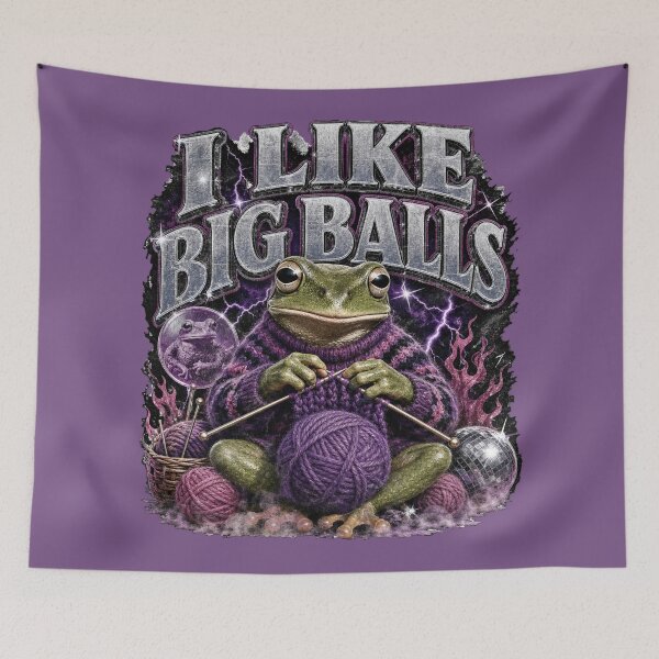 Item preview, I Like Big Balls Funny Knitting Frog Art | 90s Bootleg Yarn Toad Crocheting Gift designed and sold by illeN-Art-World.