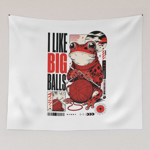 Item preview, I Like Big Balls Anime Knitting Frog Art | Red Spotted Toad Manga Yarn Poster Gift designed and sold by illeN-Art-World.