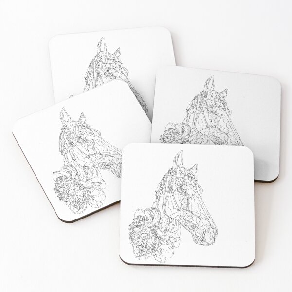 Item preview, Graceful Horse Portrait with Peony Flowers Elegant Line Art designed and sold by TatianaEleonor.