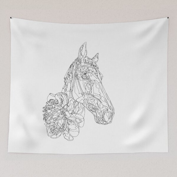 Item preview, Graceful Horse Portrait with Peony Flowers Elegant Line Art designed and sold by TatianaEleonor.