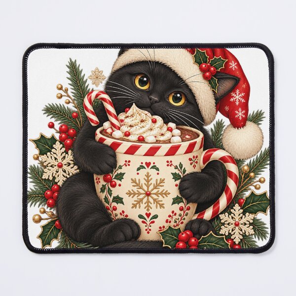 Item preview, Christmas Black Cat with Peppermint Cocoa designed and sold by NewAgeNexus.