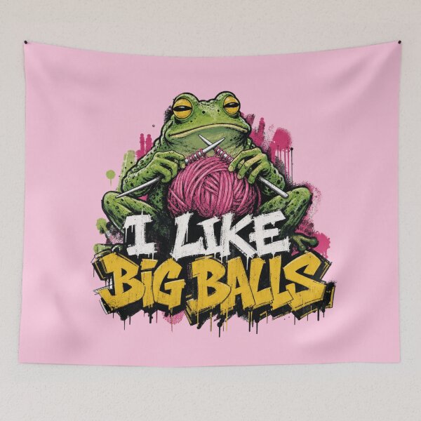 Item preview, I Like Big Balls Graffiti Knitting Frog Art | Yellow Pink Yarn Toad Streetwear Gift designed and sold by illeN-Art-World.