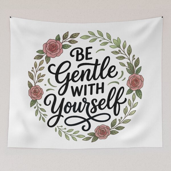 Item preview, Be Gentle With Yourself Rose Wreath Lettering designed and sold by AIG - Andrei Ilie Graphics.
