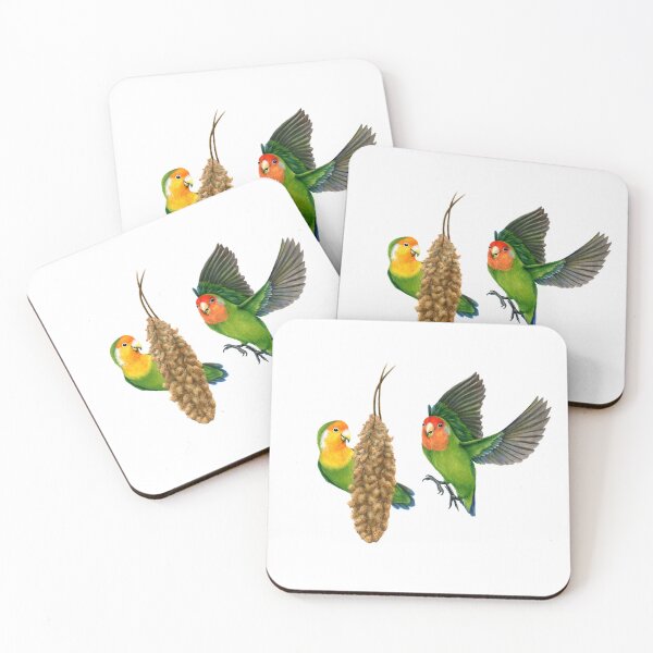 Item preview, Lovebirds and Millet Cluster - Tropical Birds Realistic Art Illustration designed and sold by Chouetteplanete.