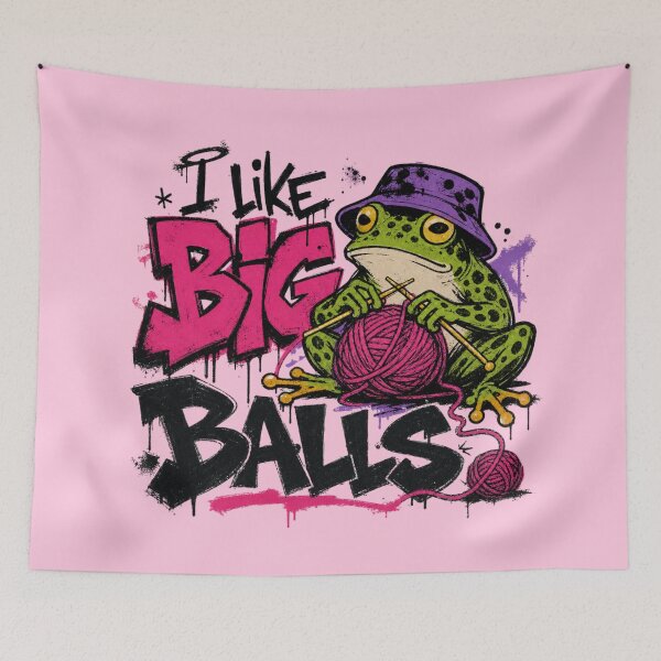Item preview, I Like Big Balls Cool Purple Hat Knitting Frog Art | Graffiti Yarn Toad Craft Gift designed and sold by illeN-Art-World.