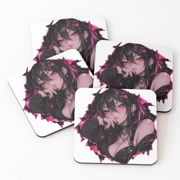 Item preview, Goth Anime Girl with Neon Pink Eyes – Dark E-Girl Aesthetic designed and sold by AnimDream .