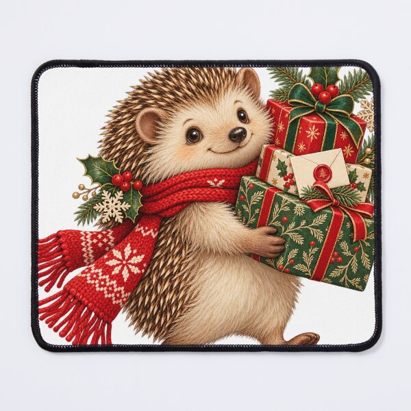 Item preview, Christmas Hedgehog Delivering Gifts and Holiday Mail designed and sold by NewAgeNexus.