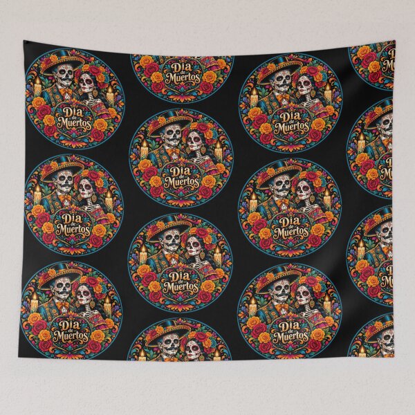 Item preview, Round Charro Skeleton Couple – Los Novios 06 Día de Muertos Art designed and sold by matteflor.