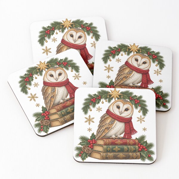 Item preview, Christmas Bookish Owl with Scarf and Holly designed and sold by NewAgeNexus.