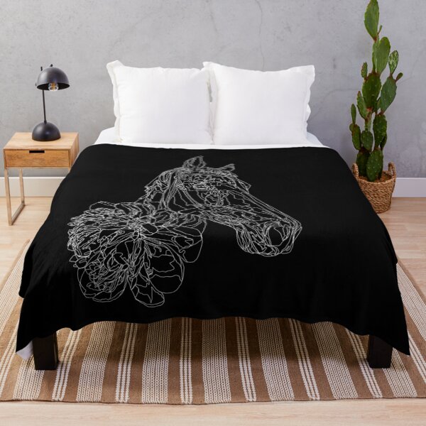 Item preview, White Horse Portrait with Peonies Elegant Line Art for Dark Products designed and sold by TatianaEleonor.