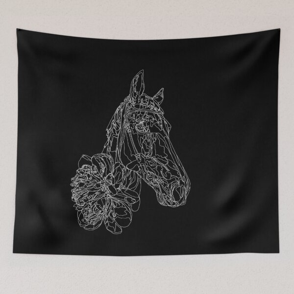 Item preview, White Horse Portrait with Peonies Elegant Line Art for Dark Products designed and sold by TatianaEleonor.