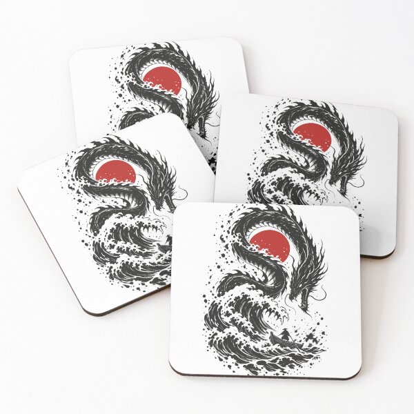 Item preview, Sea Serpent Dragon Great Wave Red Sun Ink Art designed and sold by codex401.