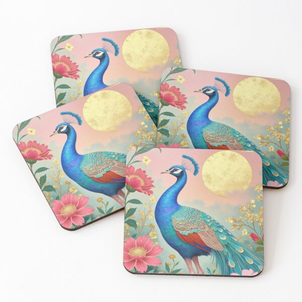Item preview, Pastel Peacock & Golden Sun – Elegant Peacock Art designed and sold by PeacefulD-signs.