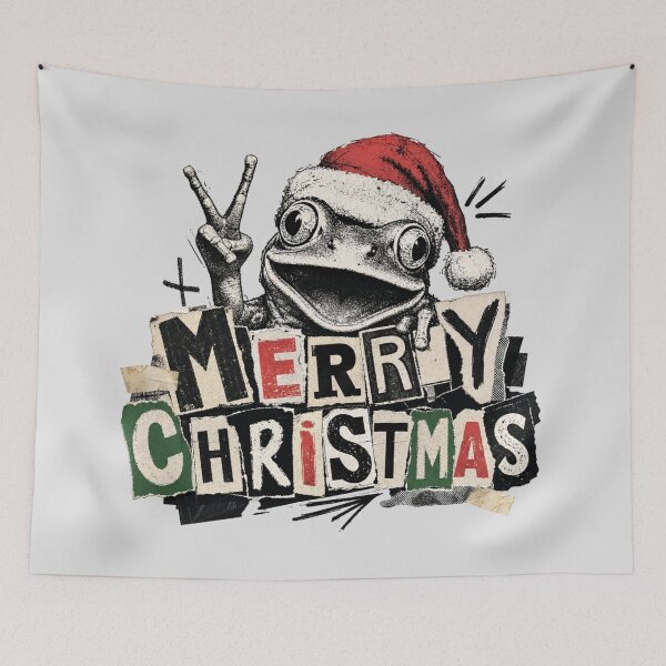 Item preview, Merry Christmas Frog Vintage Zine Art | Newspaper Collage Santa Toad Peace Sign Gif designed and sold by illeN-Art-World.