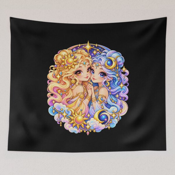 Item preview, Sunbeam & Moonlight Twins – Cute Kawaii Gemini Zodiac designed and sold by RockitBaby.