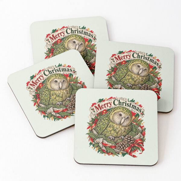 Item preview, Kakapo rests among festive ferns and torn paper designed and sold by Honu2025.