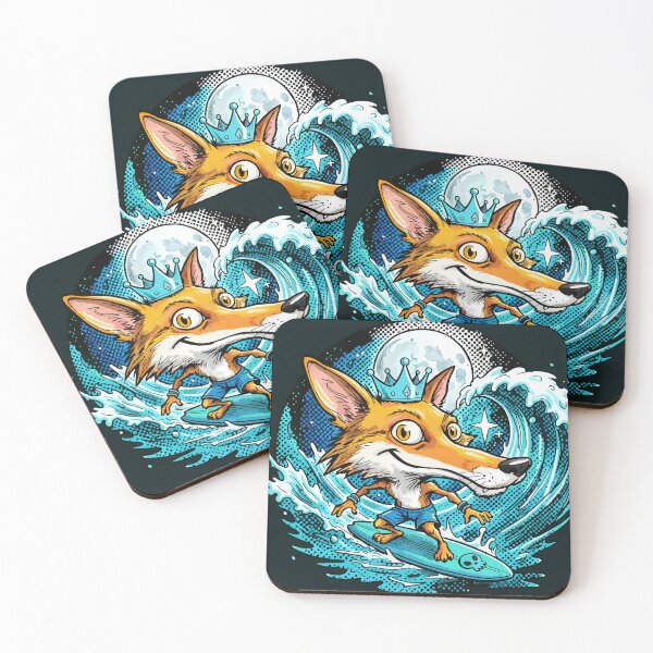 Item preview, King of the Wave: Crowned Fox Surfing Moon Wave designed and sold by vivendulies.