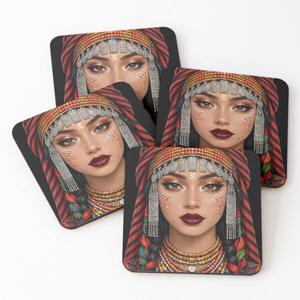 Item preview, Amazigh Moroccan Queen Halloween — Horned Crown & Festival Makeup Portrait designed and sold by AtlasEtErable.
